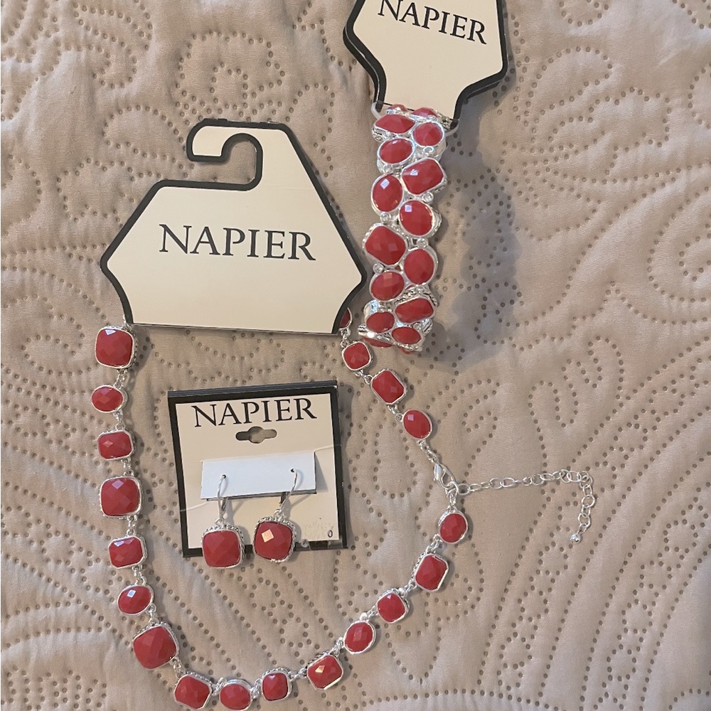 Napier Red/Silver Necklace/Earring and Bracelet Set